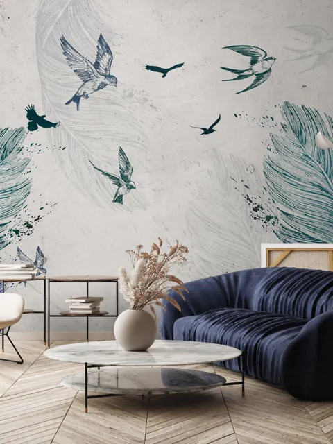 Birds and Feathers Wallpaper Mural
