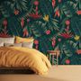 Red Floral and Palm Leaf Pattern Wallpaper Mural
