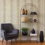 Gold and white wallpaper with antique gold leafy sprig stripes on parchment cream