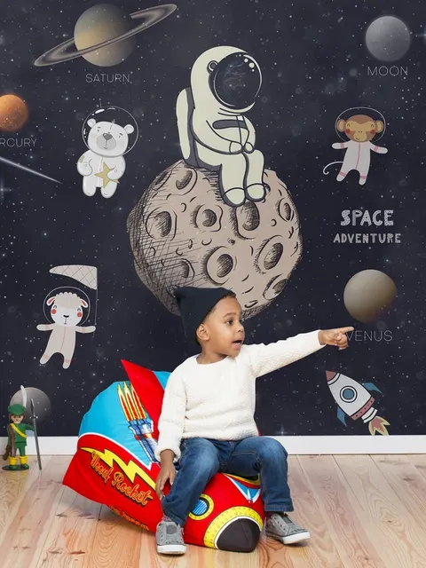 Papier peint  panoramique astronaute animaux espace enfants