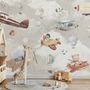 Papier peint panoramique de la chambre d'enfant Animaux de dessins animés volant avec un avion