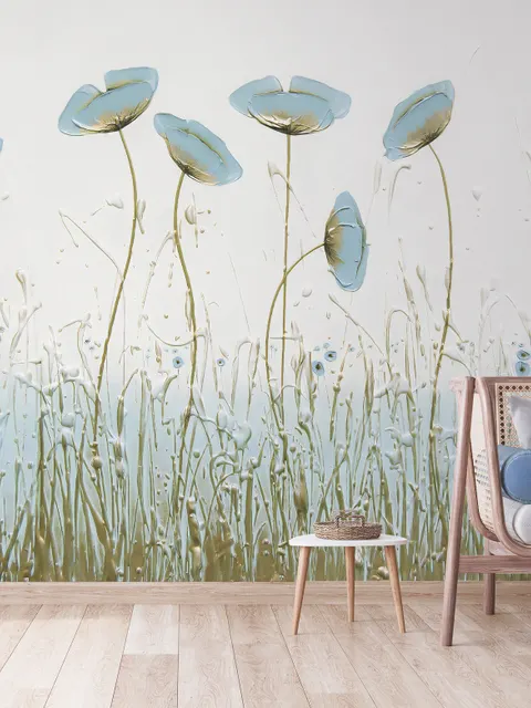 Ölgemälde Blaue Mohnblumen Fototapete