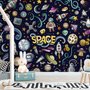 Papier peint espace dessin animé avec astronaute et planètes colorées pour enfants
