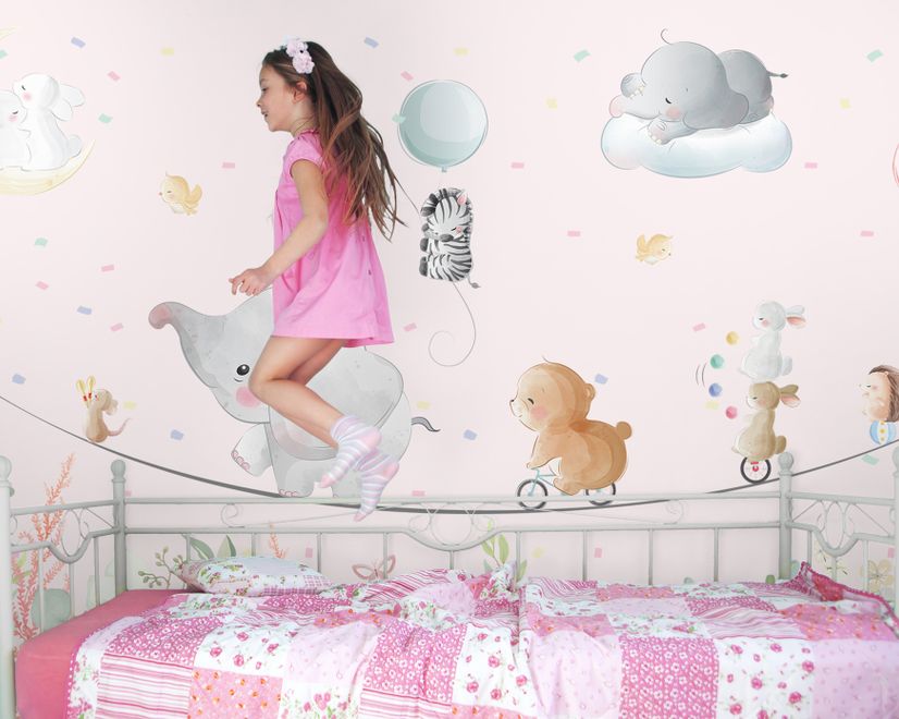 Cute Flying Animals with Funny Circus Wallpaper Mural