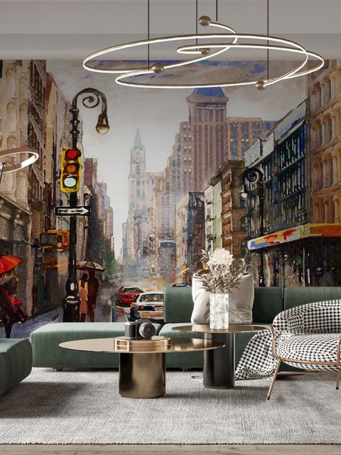 Oil Paintinging Style Street View of New York City Landscape Wallpaper Mural