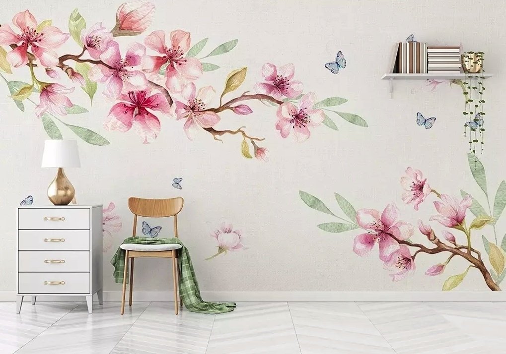 Pink Cherry Blossom Wallpaper Mural - Peel and Stick
