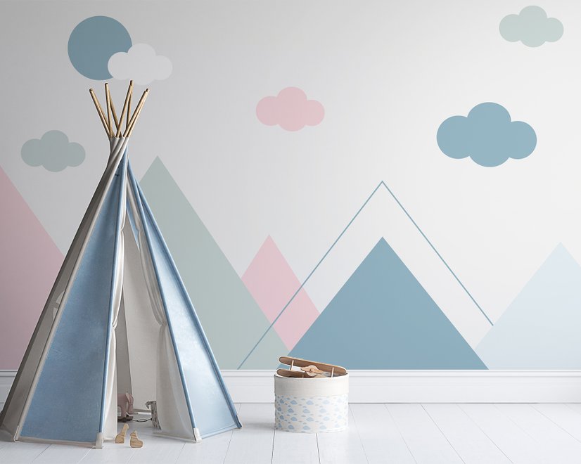 Blue Pink Mountains and Clouds Wallpaper Mural