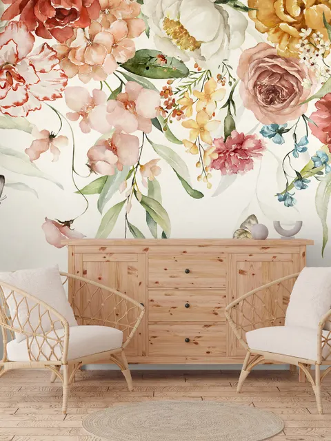 Summer Floral Colorful Watercolor Blossom Wallpaper Mural