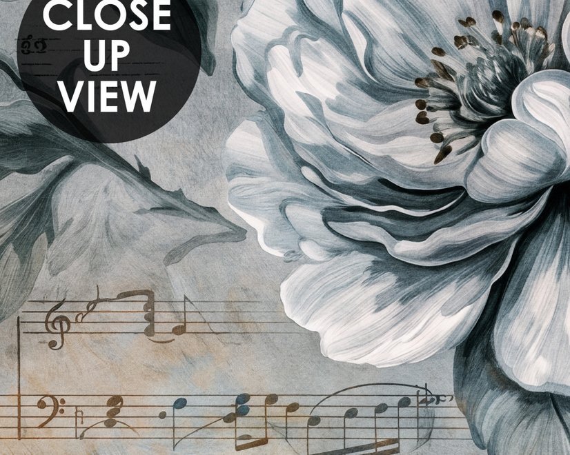 Papier peint panoramique floral avec des notes de musique