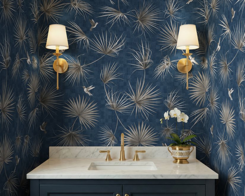 Tropical Palm Leaf and Birds Wallpaper Mural