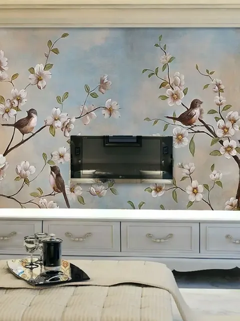 Nostalgic Watercolor Cherry Blossoms Wallpaper Mural