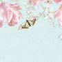 Fototapete mit rosa Blumen und gelbem Schmetterling