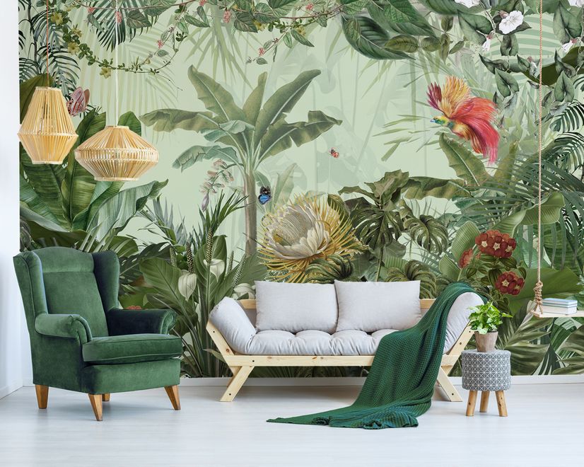 Tropical Jungle Plants Wallpaper Mural