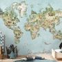 Watercolor Kids World Map with Soft Animals Wallpaper Mural