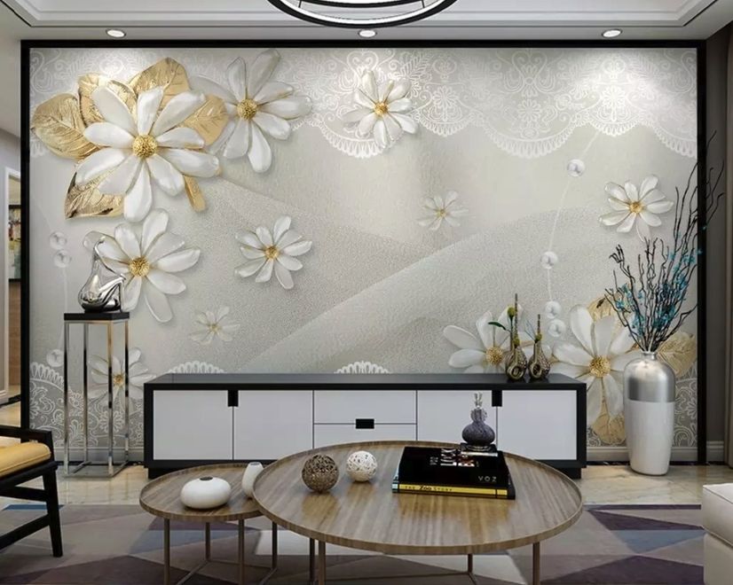 3D Look Jewelry Flower and Lace Wallpaper Mural