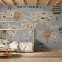 Kids World Map with Vintage Hot Air Balloon Wallpaper Mural
