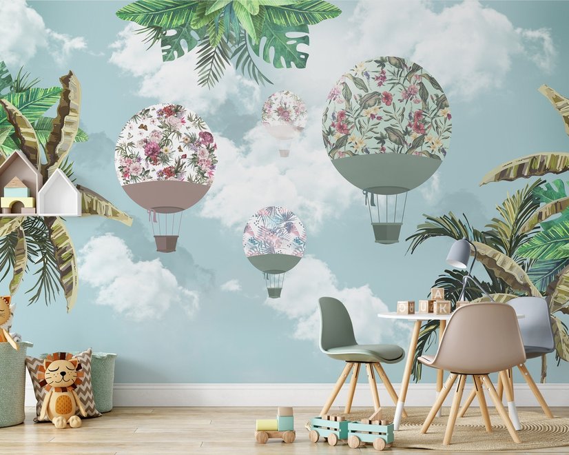 Hot Air Balloons in the Blue Sky Wallpaper Mural