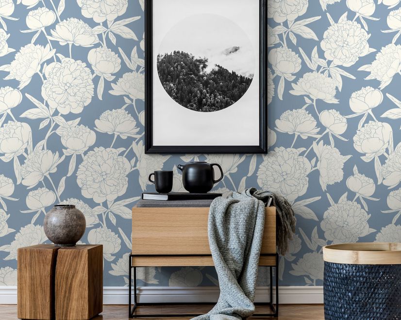 Drawing Peony Floral Art Wallpaper Mural