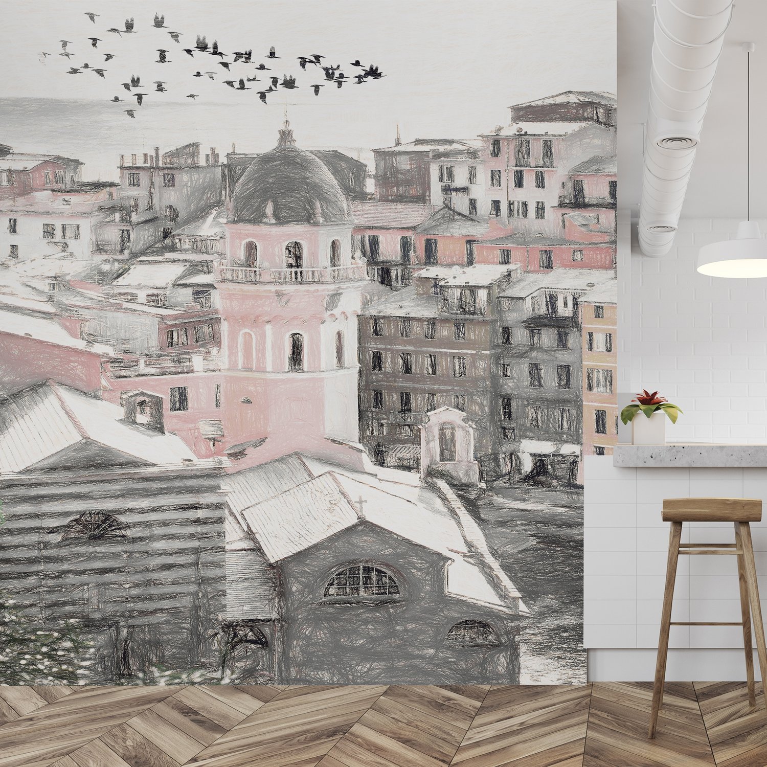 Charcoal City Wallpaper Mural - Peel and Stick