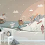 Nursery Snowy Landscape with Cute Cartoon Animals Wallpaper Mural