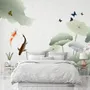 Papier peint panoramique aquarelle fleur de lotus et papillons