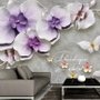Papier peint panoramique orchidées violettes effet relief 3D