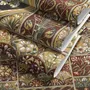 Antique style wallpaper mural with tulip vase medallion, floral tile panels and burgundy borders