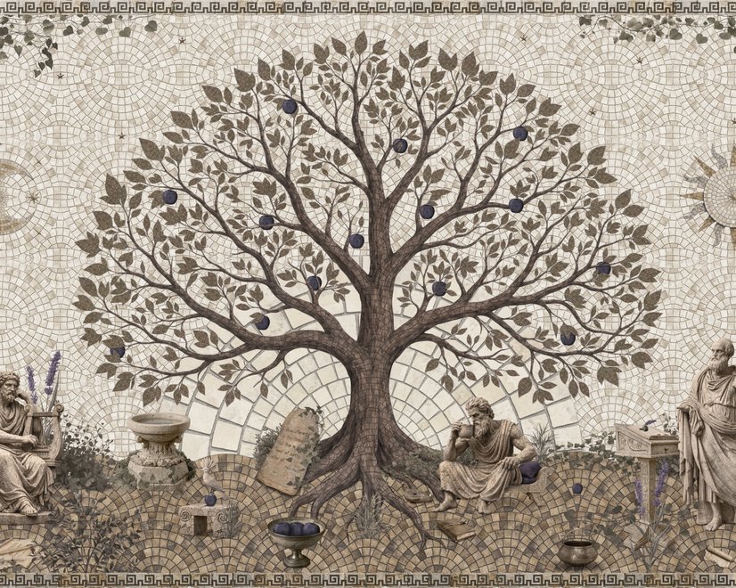Antiker Römischer Gartenbaum mit Mosaikkunst-Fototapete