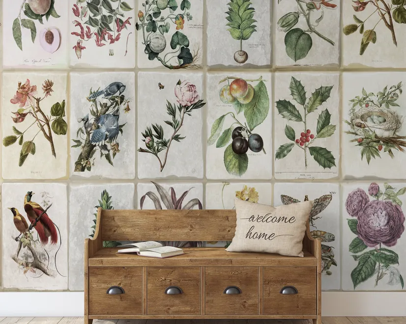 Vintage Floral Ceramic Art Wallpaper Mural