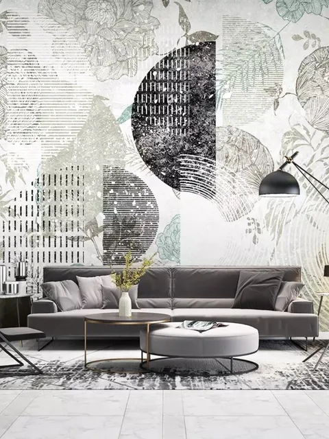 Geometric Pattern with Floral Wallpaper Mural