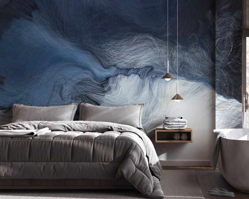Abstract Dark Blue Brush Wallpaper Mural
