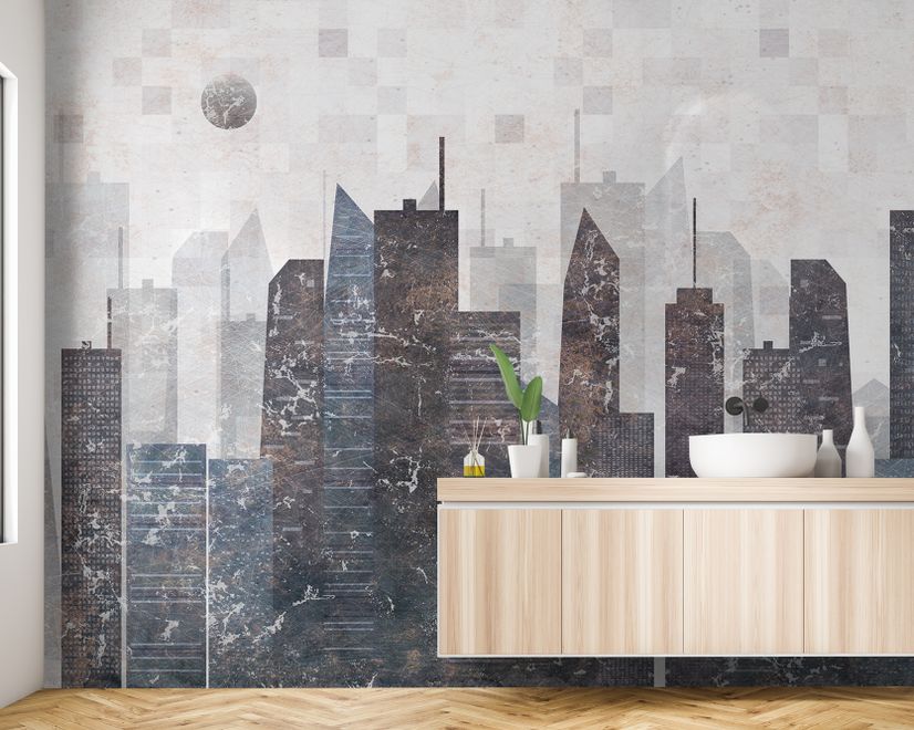 Vintage Geometric City Wallpaper Mural