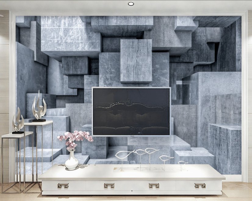 Fototapete 3D-Look Betonstil Graue Abstrakte Würfel