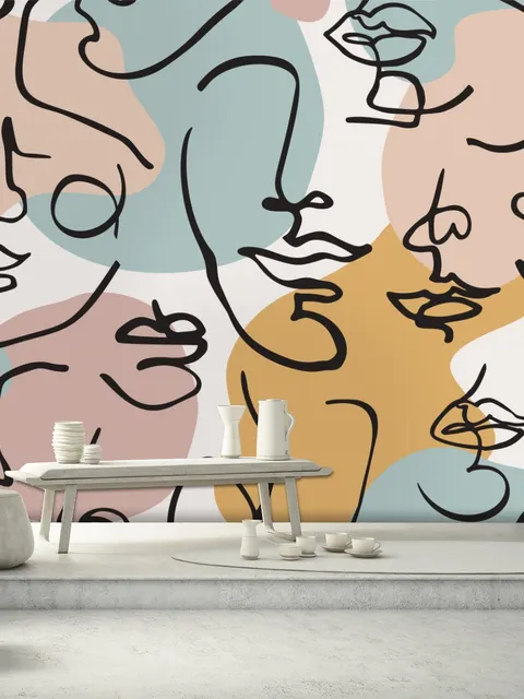 Colorful Abstract Charming Faces Wallpaper Mural
