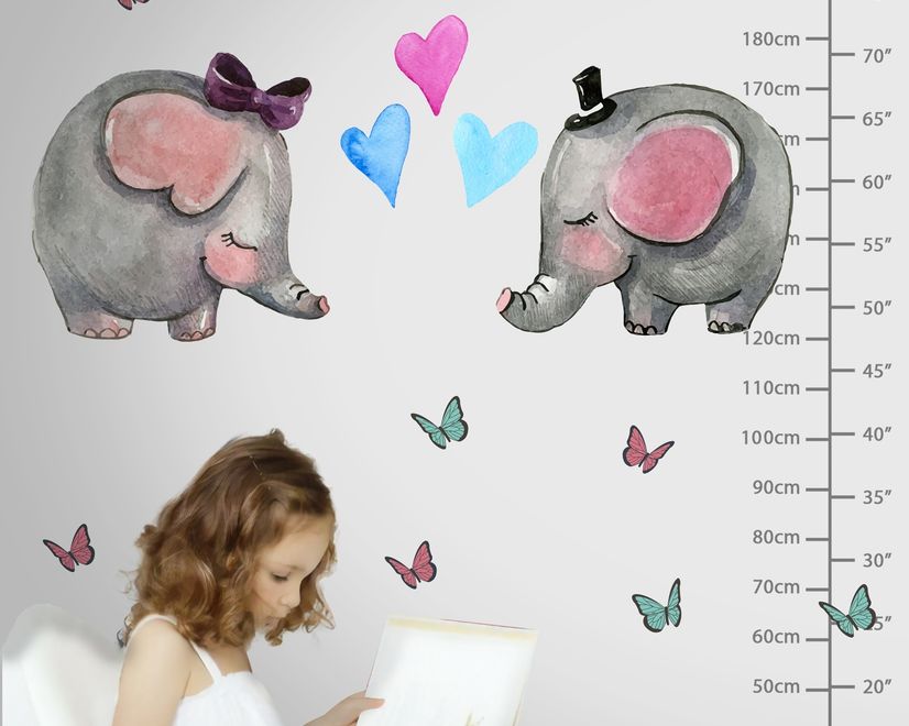 Kids Cute Elephant and Little Butterfly Wall Decal Sticker