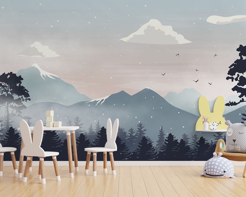 Kids Mountain Landscape with Snow Wallpaper Mural