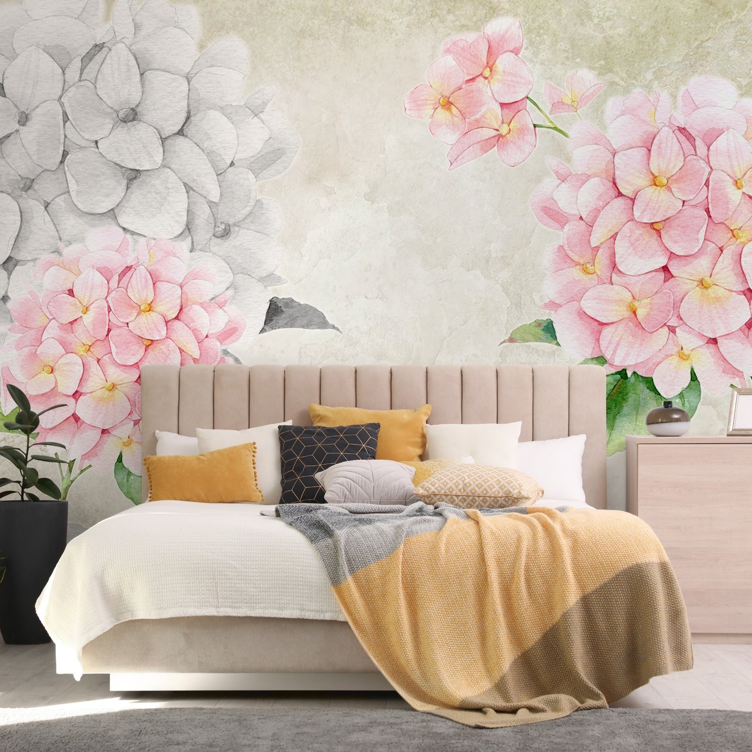 Hydrangea Floral Art Wallpaper Mural - Peel and Stick