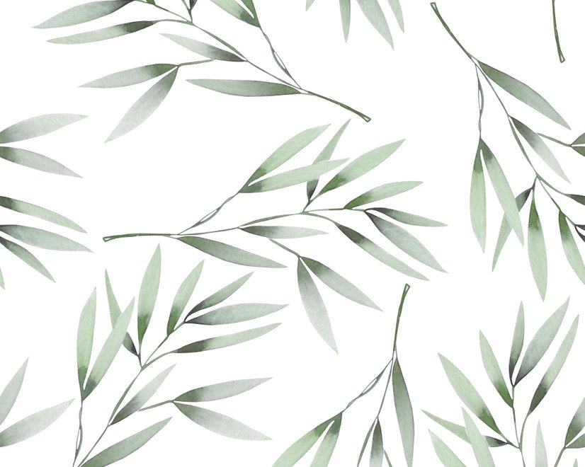 Watercolor Green Olive Leaves Pattern Wallpaper Mural