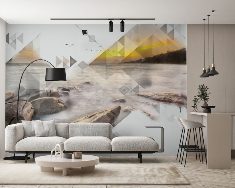 3D  Look Geometric Sea Landscape Wallpaper Mural