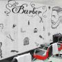 Papier peint panoramique salon de coiffure et barbier au fusain
