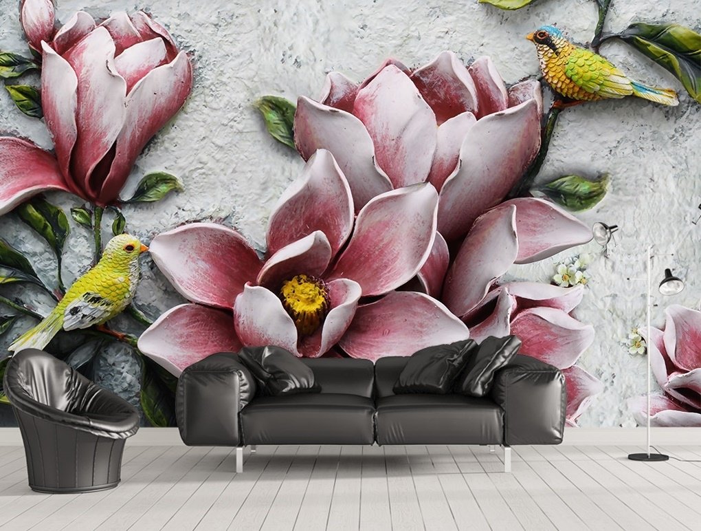 3D Embossed Look Lily Flower Wallpaper Mural - Peel and Stick