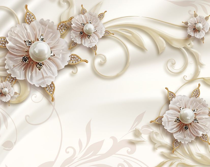 3D Look Pearl Daisy Floral Wallpaper Mural