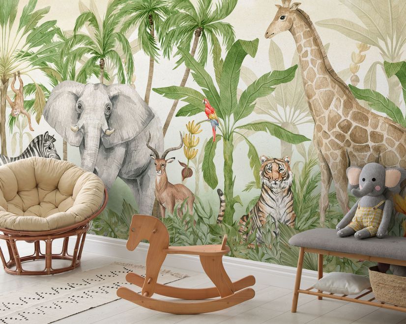 Kids Tropical Jungle Animals Wallpaper Mural