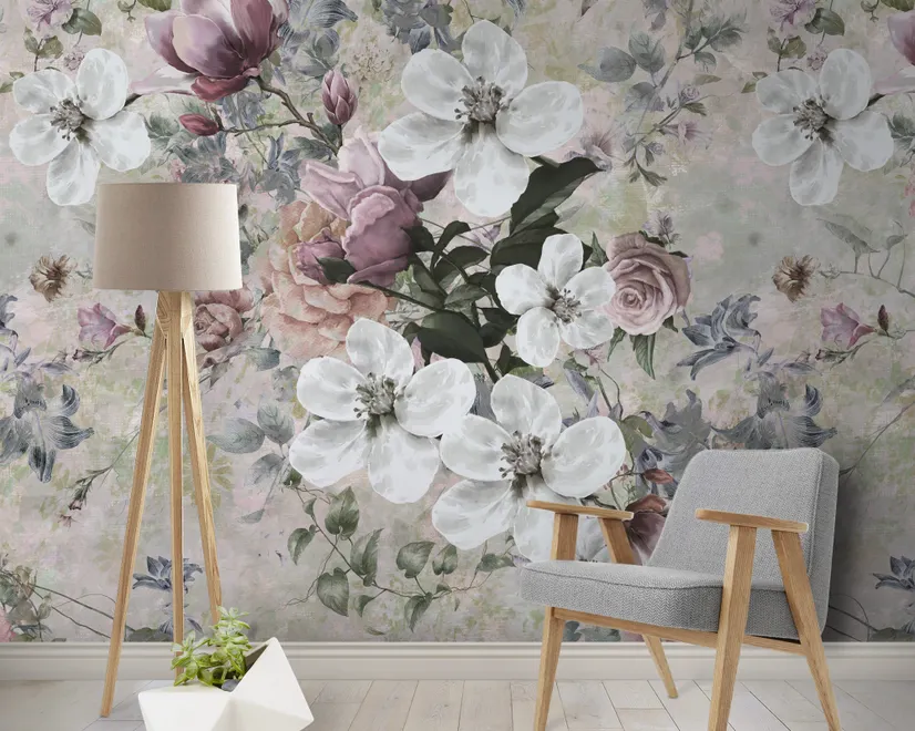 Watercolor Vintage Flower Wallpaper Mural