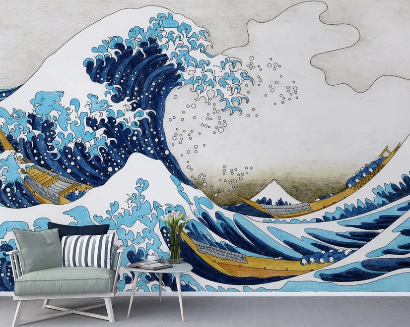 Vintage Wave Drawing Wallpaper Mural
