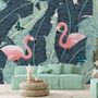 Tropical Banana Leaf with Pink Flamingo Wallpaper Mural