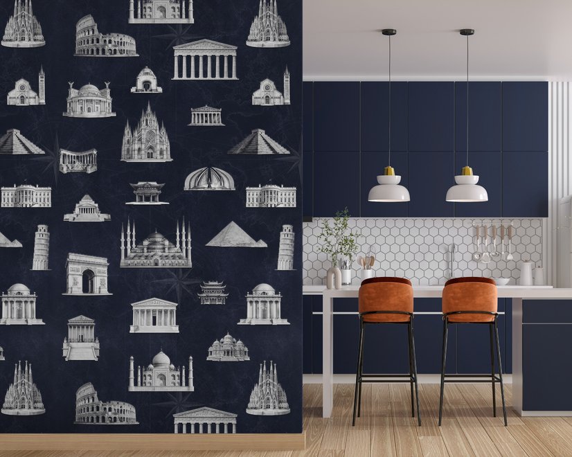 Vintage World Architecture Sketch Wallpaper Mural