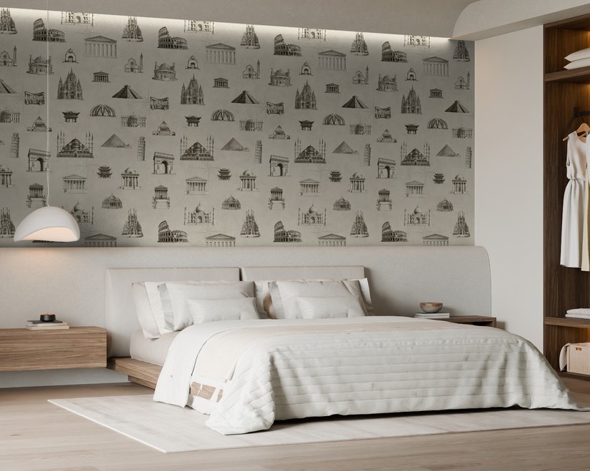 Vintage World Architecture Sketch Wallpaper Mural