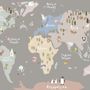 Kids Colorful World Map with Animals Wallpaper Mural