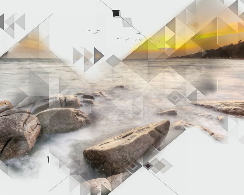 3D  Look Geometric Sea Landscape Wallpaper Mural